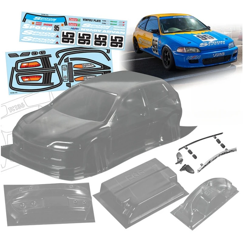 TC136 1/10 Pandem Honda EG6 Clear Wide Body Car Shell, 257mm wheelbase for Tamiya Chassis TT01 TT02