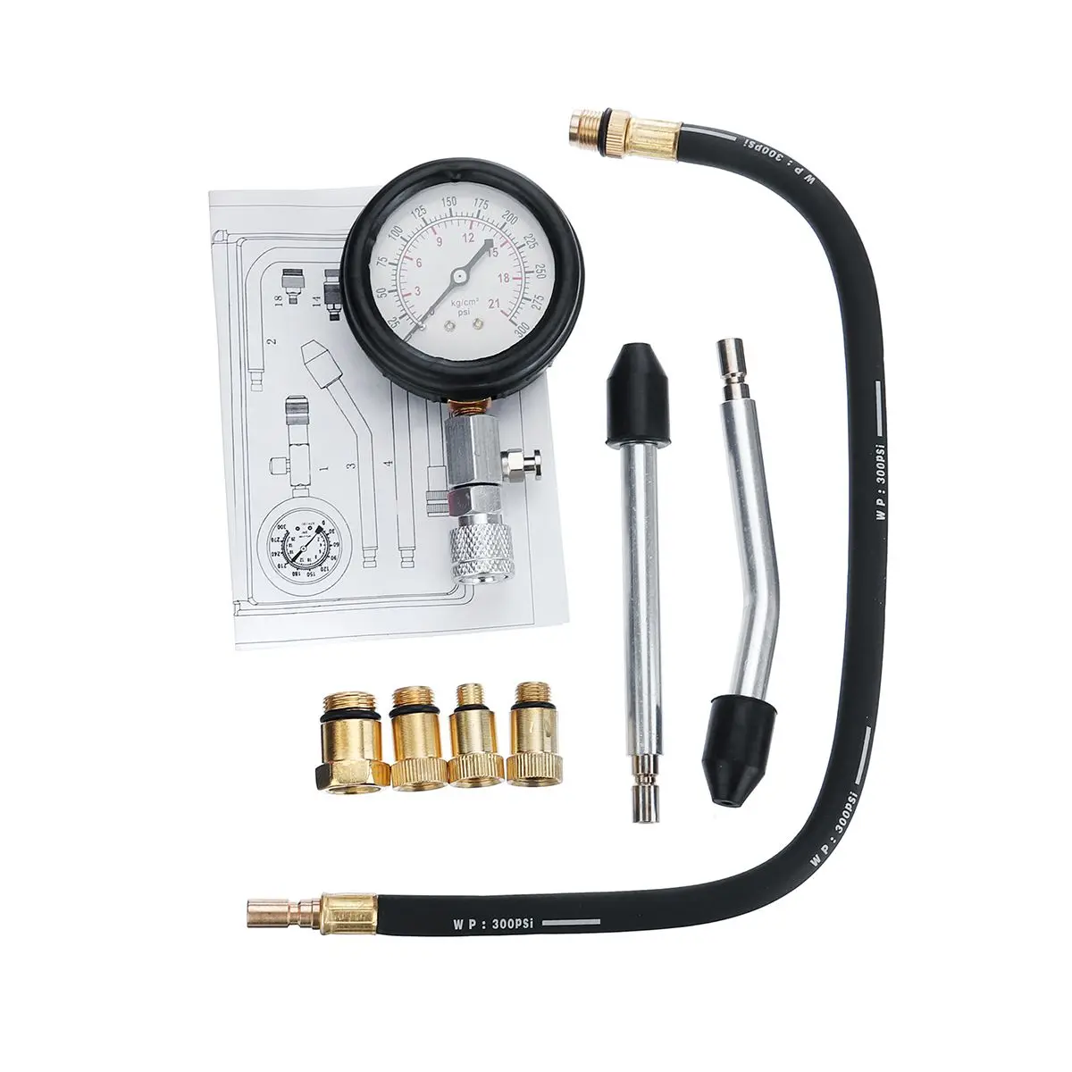 0-300psi Car Gasoline Engine Compression Tester Tool Kit Auto Petrol Gas Engine Cylinder Pressure Gauge Tester