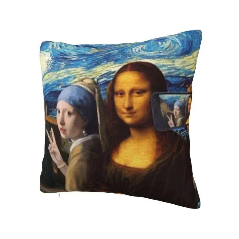 Custom Starry Night By Mona Lisa And Vincent Van Gogh Pillow Case Sofa Art Painting Luxury Cushion Cover Square Pillowcase