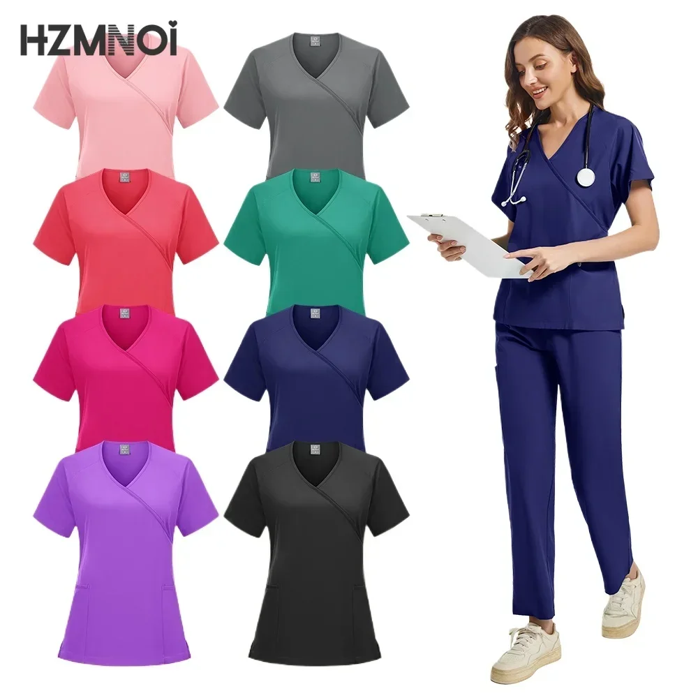 Hoge Kwaliteit Unisex Medische Uniformen voor V-hals Verpleegster Scurbs Set Vrouwen Ziekenhuis Arts Werkkleding Orale Tandheelkundige Chirurgie Werkuniform