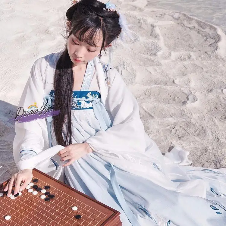 

Women's Hanfu Costume Set with Big Sve And Embroidery Heavy Work Chest Length Rouquan Student Ancient Long Sle Ensemble