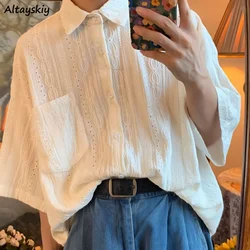 Hollow Out Shirts Women Loose BF Summer Casual American Style Fashion Solid All-match Ulzzang Chic Harajuku Ins Stylish Vintage