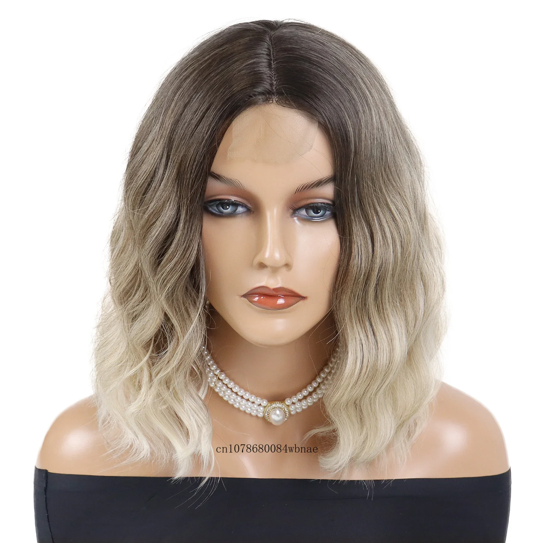 Synthetic Ombre Brown Lace Front Cosplay Wigs Short Curly Wavy Wig for Women Lady Halloween Daily Costume Party Heat Resistant