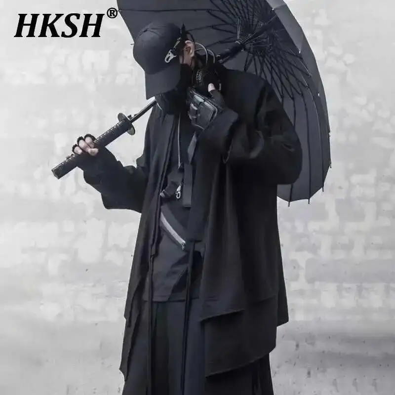

HKSH 2025 Spring Autumn New Men's Tide Dark Retro Trend Hooded Fake Two-piece Cardigan Punk Loose Japanese Stylish Jacket HK2886