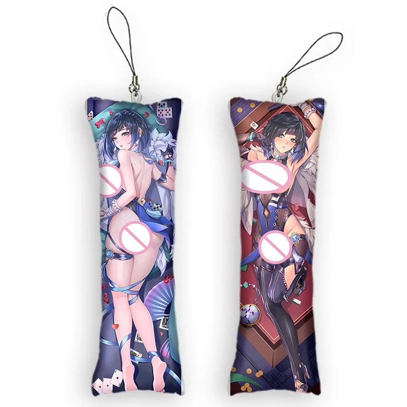 

New Fashion Yelan Ganyu Mini Dakimakura Keychain Anime Genshin Impact Two Side Print Small Pillow Pendant Cute Otaku