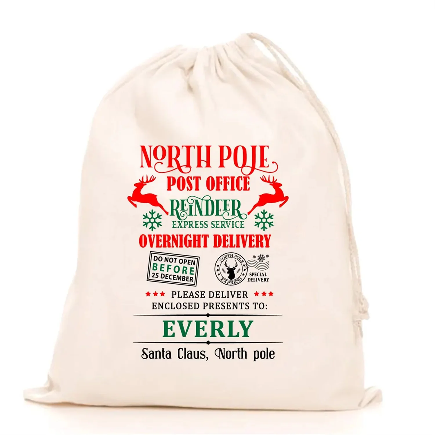 20 PCS Customised North Pole Santa Sack, Christmas Santa Sack, Custom Name Christmas Santa Sack, Santa Stocking Drawstring Bag