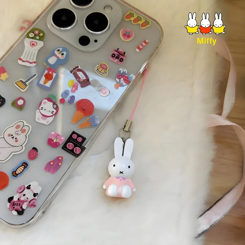Kawaii аниме брелок Miffy Rabbit милый ретро-животное цепочка для мобильного телефона с мультяшным маленьким кроликомuben Chain в стиле тысячелетия