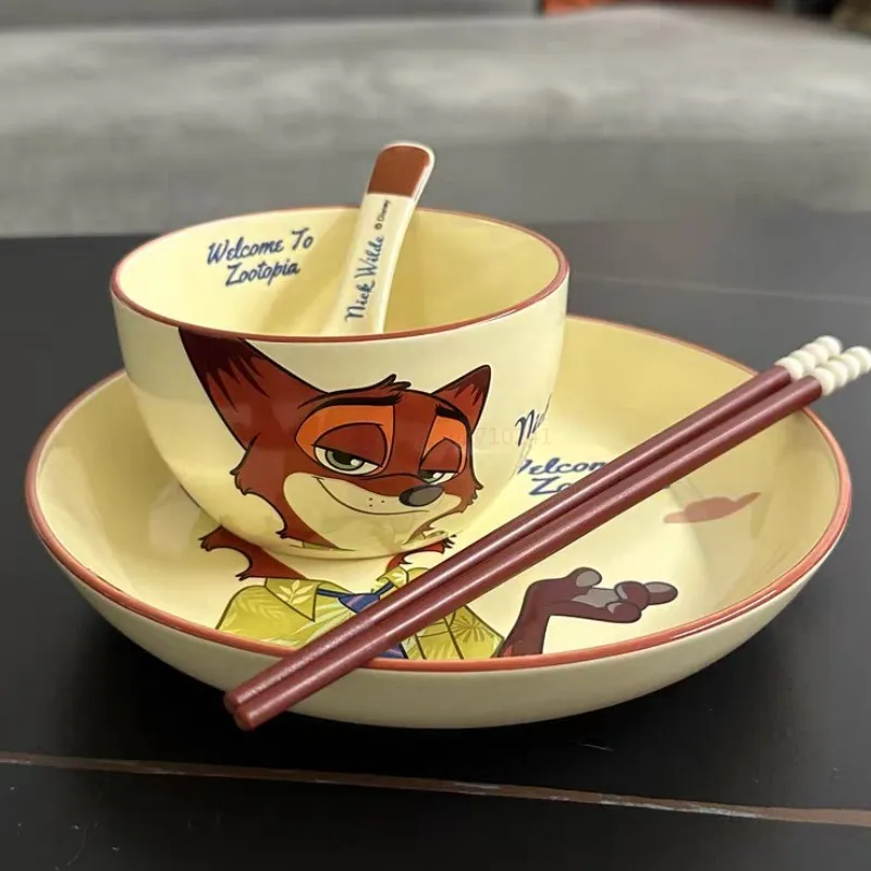 Disney Anime Cartoon Zootopia Nick Wilde zestaw ceramiczne zastawy stołowe zastawa stołowa lisa ceramiczna talerz uroczy miski na ryż