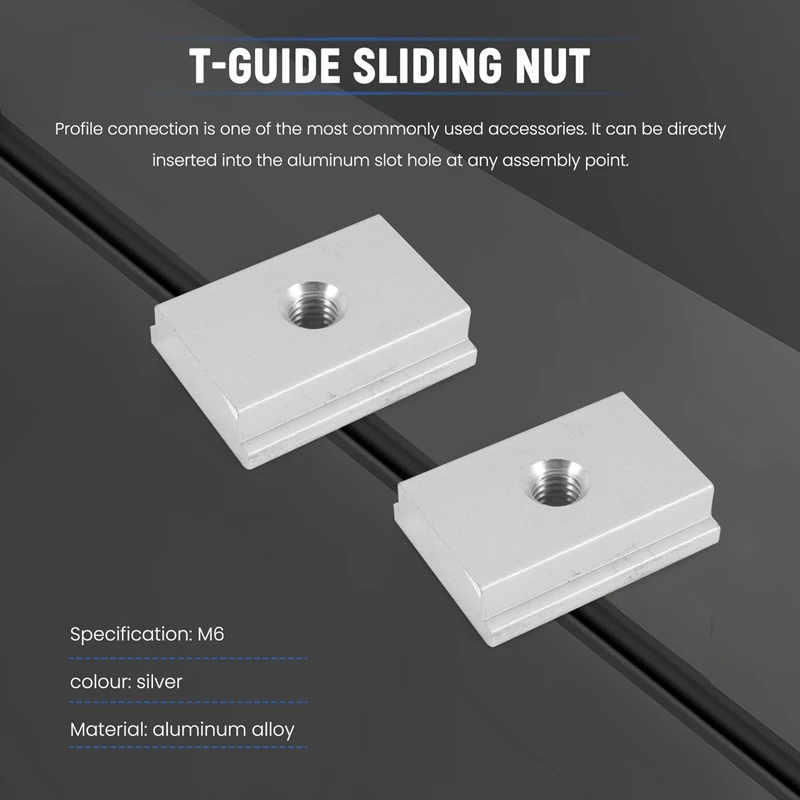 Mur Slot T, 6 buah t-track Slider mur geser aluminium Aloi T untuk profil alat pertukangan Slot pengencang