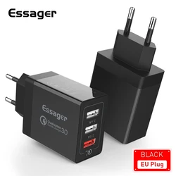 Caricabatterie USB Essager a 3 porte Quick Charge 3.0 caricabatterie da parete portatile da 30W ricarica rapida per adattatore per caricabatterie per telefono Samsung Xiaomi