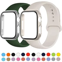 Case+Strap For Apple Watch Band 45mm 44mm 41mm 45 44 mm full PC Protector+Silicone bracelet iwatch series 9 8 7 3 se 40mm bands