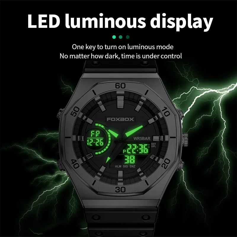 FOXBOX Top Brand Digital Watches For Man Original Silicone Strap Man’s Watch Waterproof Luminous Calendar Relogio Masculino 2024