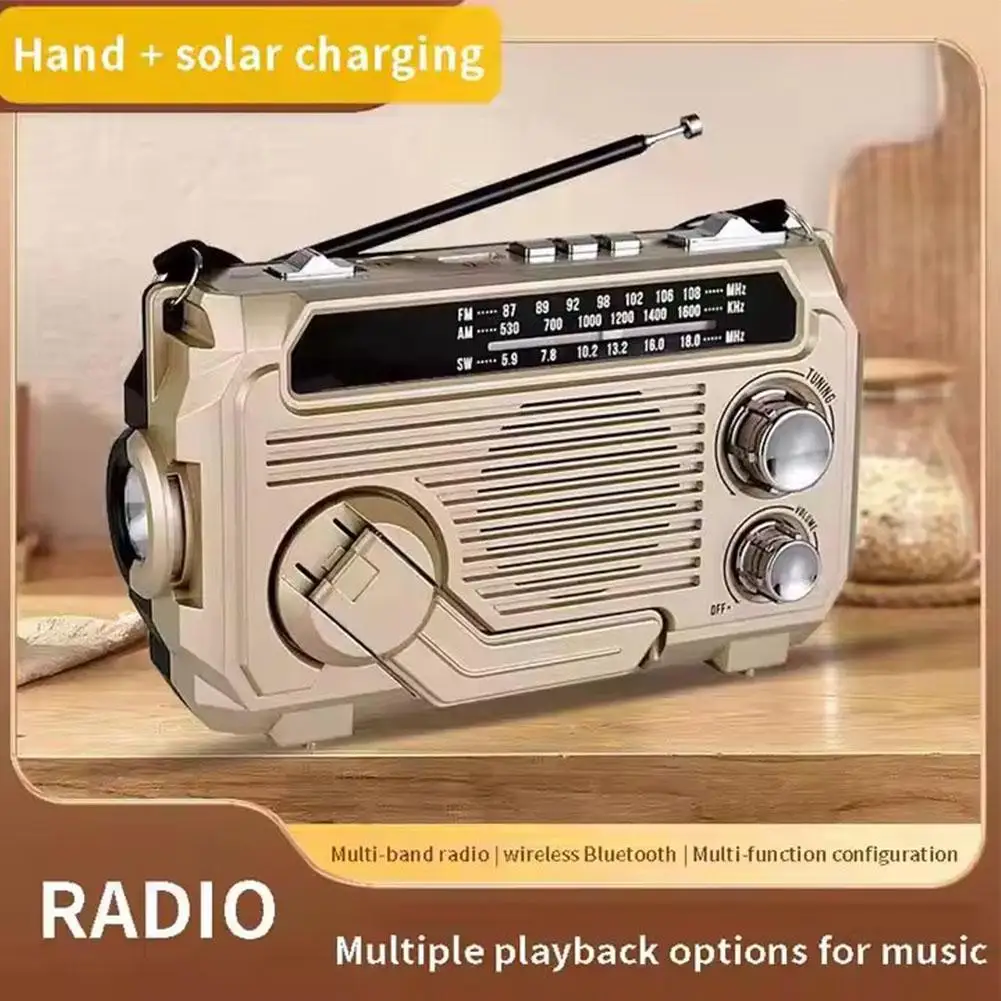 

Portable Solar & Hand Crank Emergency Radio AM/FM/SW Bluetooth Radio Speaker Music Player Support TF USB With LED Flashlight