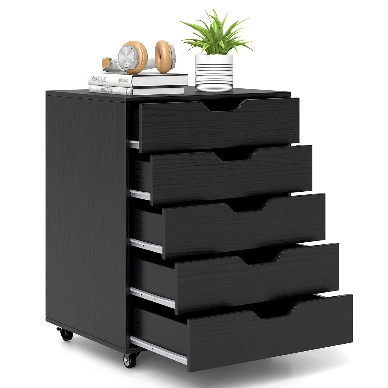 

5-Drawer Mobile Dresser Rolling Wood Storage Cabinet Under Desk Home Office Organizer Black, Customized