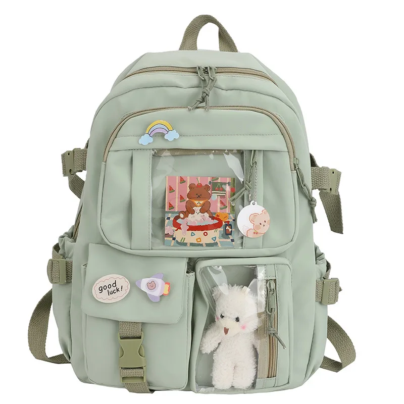 Kawaii Schooltas Meisje Zuid-Korea Multi-Pocket Nylon Basisschool Casual Junior Middelbare School Student Rugzak Meisje Mochila