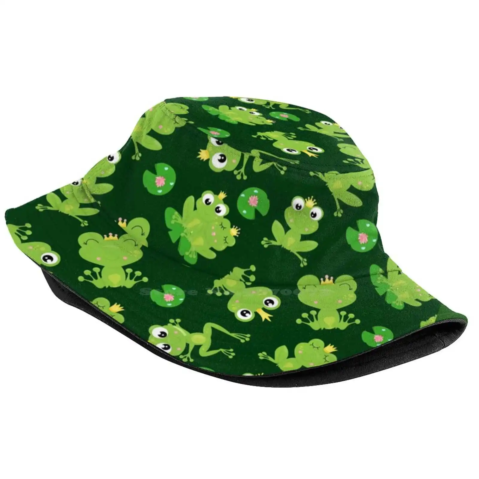 Cute Frog Pattern Sun Cap Fisherman Hat Bucket Hats Cute Froggy Cartoon Frogs Green Animal Kids Lily Pads Pattern Adorable