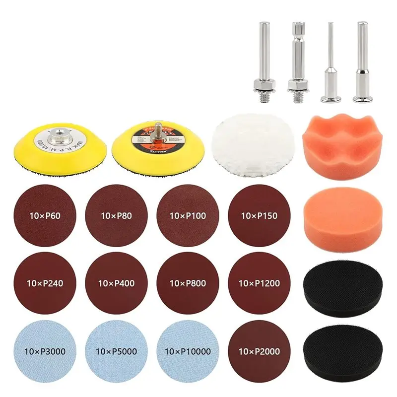 

BYBS-For Drill Compatible 131Pcs Sanding Discs Set- Wet Dry Sandpaper Kit, 3 Inch Sizes From 60 To 10000 Grit For Car Polishing
