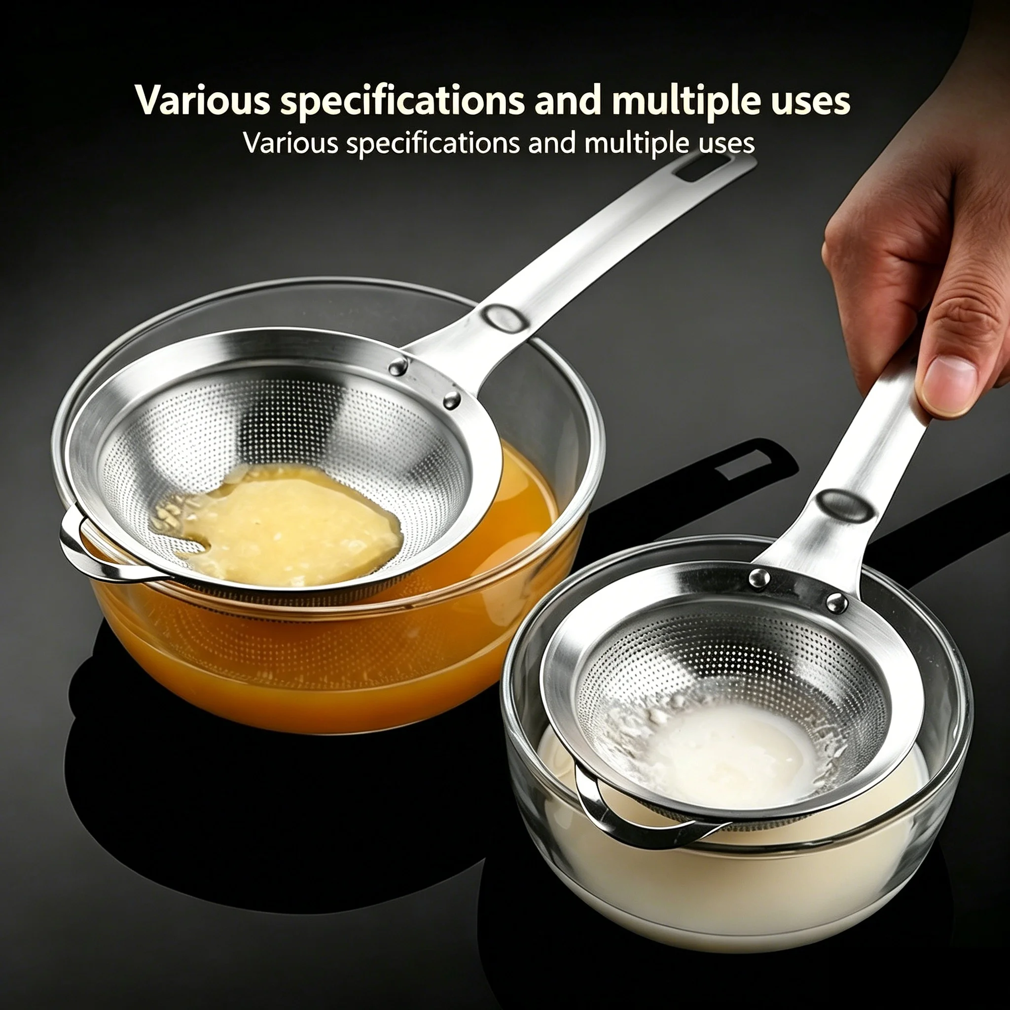 304 Stainless Steel Fine Mesh Strainer Household Skimmer Spoon Soy Milk Oil Residue Flour Sifter Juice Filter Kitchen Food Filte