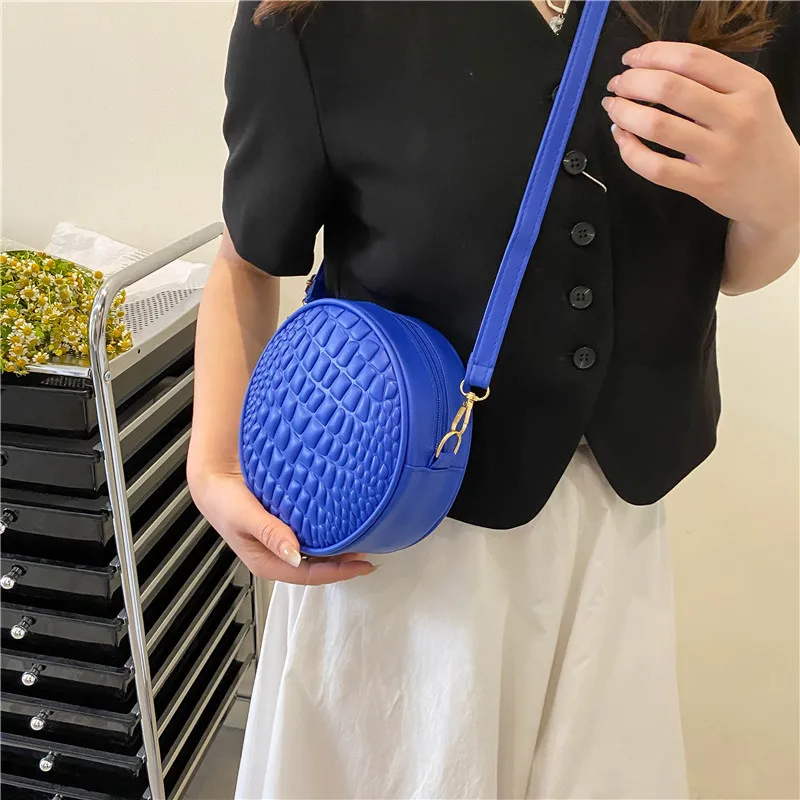 Trendy Round Crossbody Bags For Women Crocodile Pattern Pu Leather Shoulder Bag Small Fashion Female Handbag