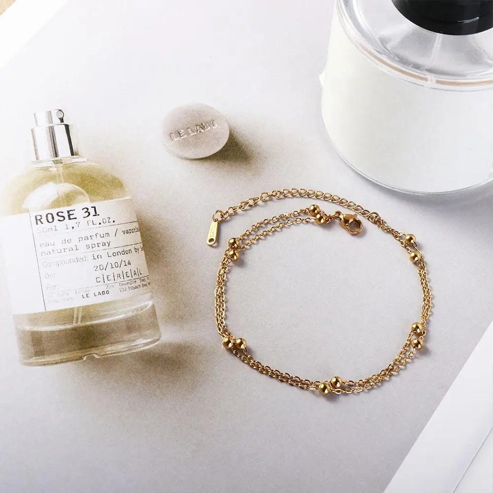 الكلاسيكية التيتانيوم الصلب طبقات مزدوجة تتجه خلخال حبة البوهيمي سلاسل القدم هيبوالرجينيك السيدات #2