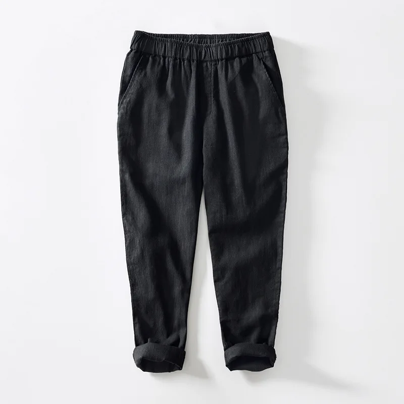 

Men'S Casual Trousers Thin Section Simple Casual Solid Color Linen Cotton Linen Breathable Comfortable Cropped Pants