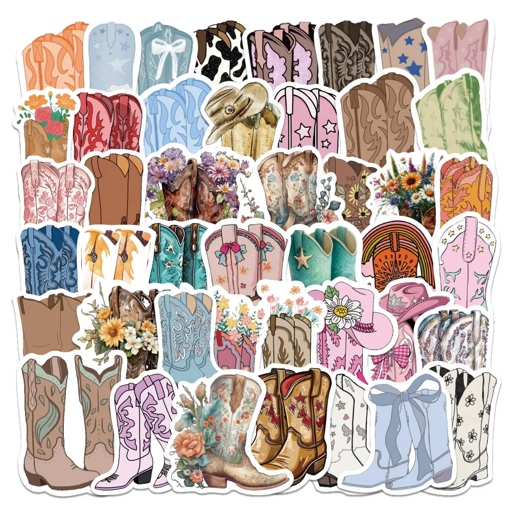 

10/60PCS Cowboy Boots Cowboy Shoes Cartoon Stickers Decoration Polaroid Skateboard Notebook Mobile Phone Waterproof Stickers