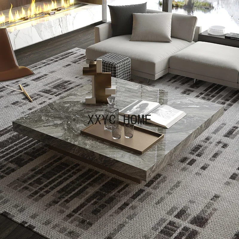 Natural Marble Coffee Table Square Living Room Large Apartment Minimalist Luxury Stone Designer Venice Brown