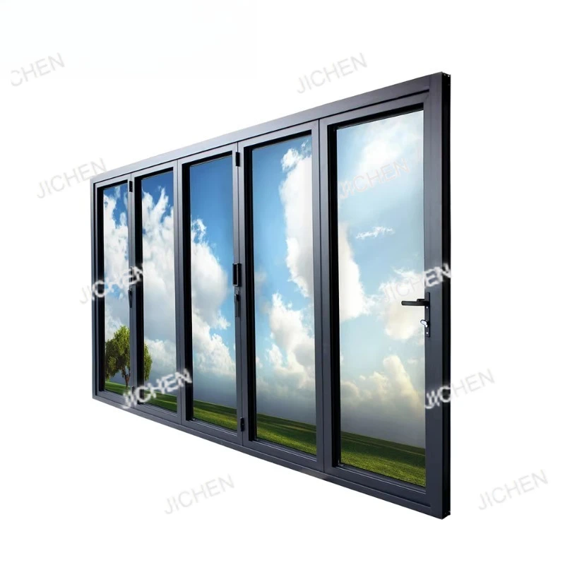 

Super House Waterproof Exterior Door Exterior Terrace Black Folding Aluminum Frame Glass Stack Deposit