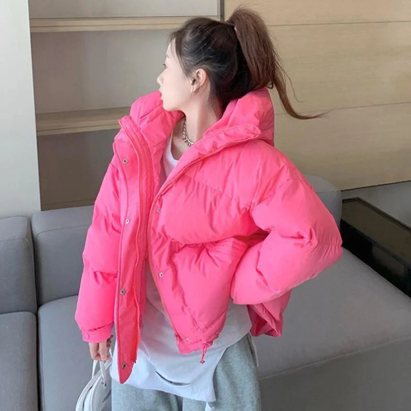 Winter Chic Kapuze Daunen Baumwolle Puffer Parka Mäntel Frauen lose feste verdicken warme Jacke weibliche neue Mode Reiß verschlüsse Outwear