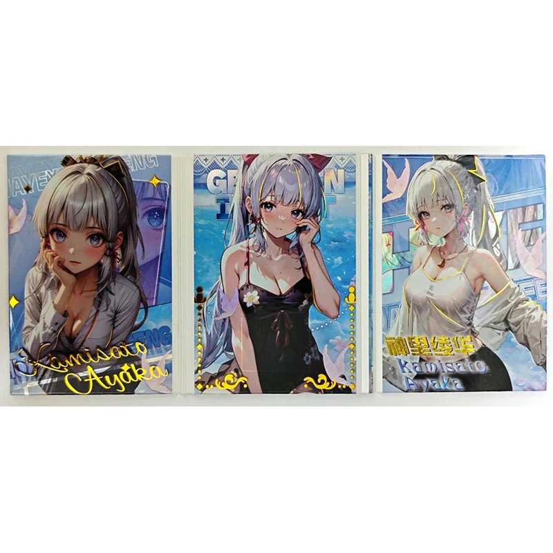 Anime Goddess Story Rem Raiden Shogun Kafka Shenhe Kamisato Ayaka Tri-Fold Book Cards Collectible Cards Christmas Birthday Gifts