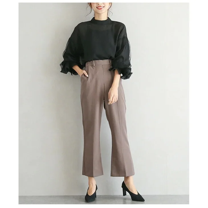 2026 Korean-style Small Necklace Lace Patchwork Ruffled Sleeve Solid Color Shirt For Women, New Spring/summer. Loose-fit Plus-si
