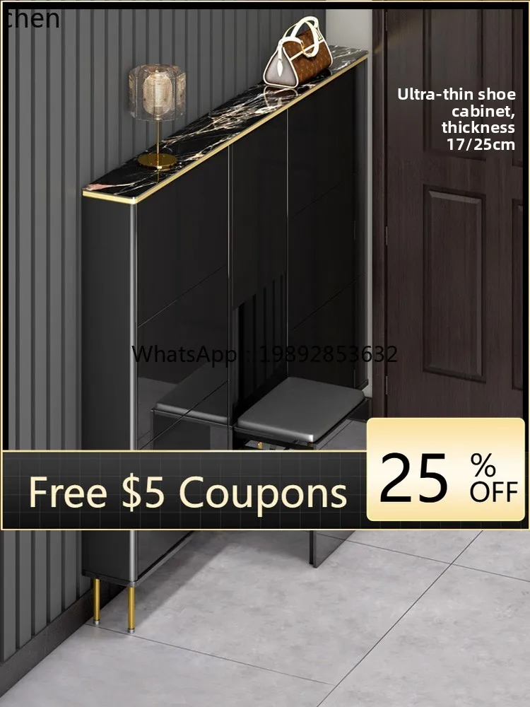 

Light Luxury Ultra-Thin Shoe Cabinet 17cm New Hot-Selling Home Entrance Narrow Flip Shoe Cabinet