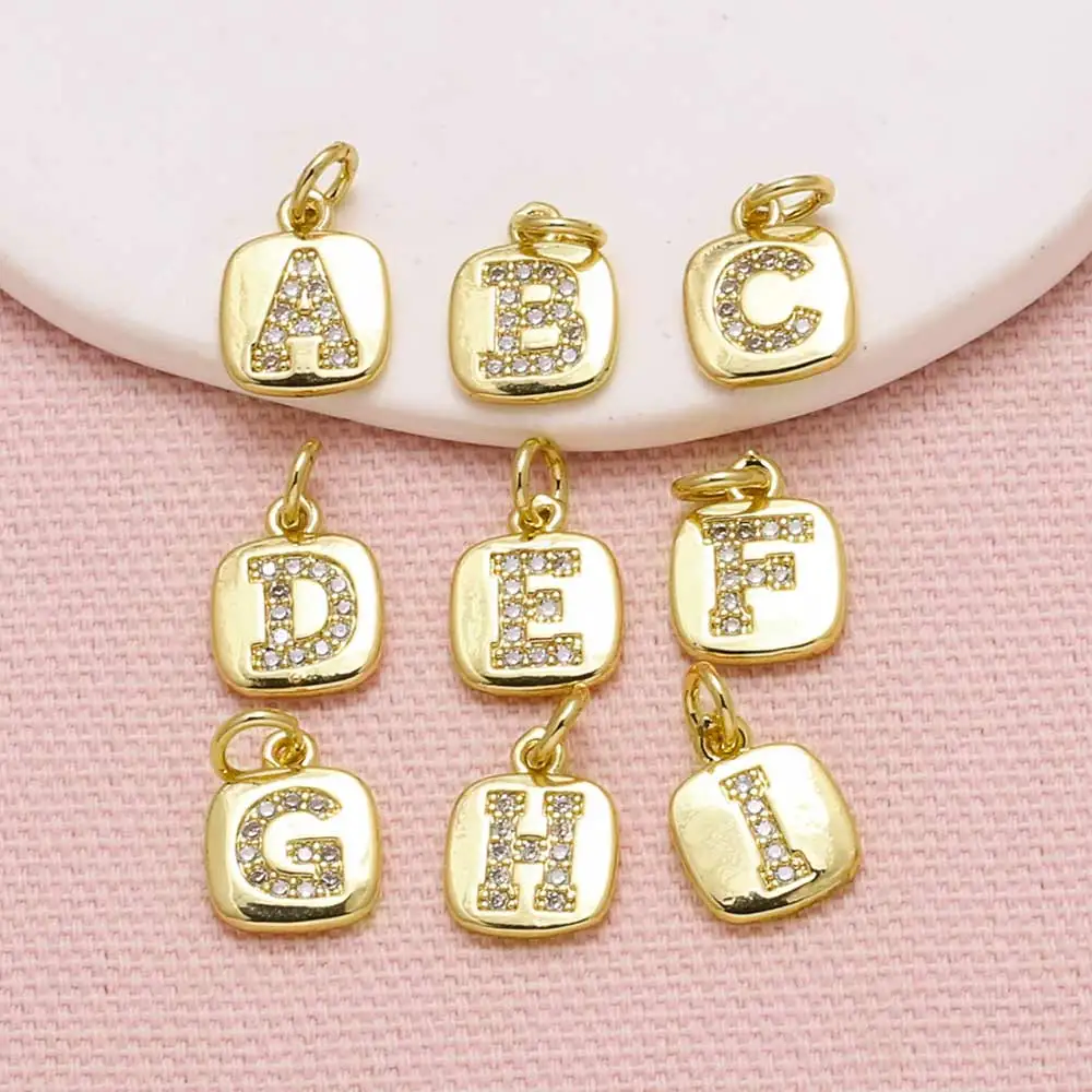 OCESRIO Crystal Small Rectangle 26 Letters Charms For Bracelet Copper Gold Plated Initial Name Accesorios De joyería Chma284