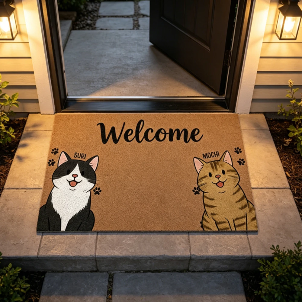 

Personalized Cat Welcome Doormat Custom Funny Cat Welcome Rug For Bedside Shower Entryway Floor Cute Housewarming Gift Rugs