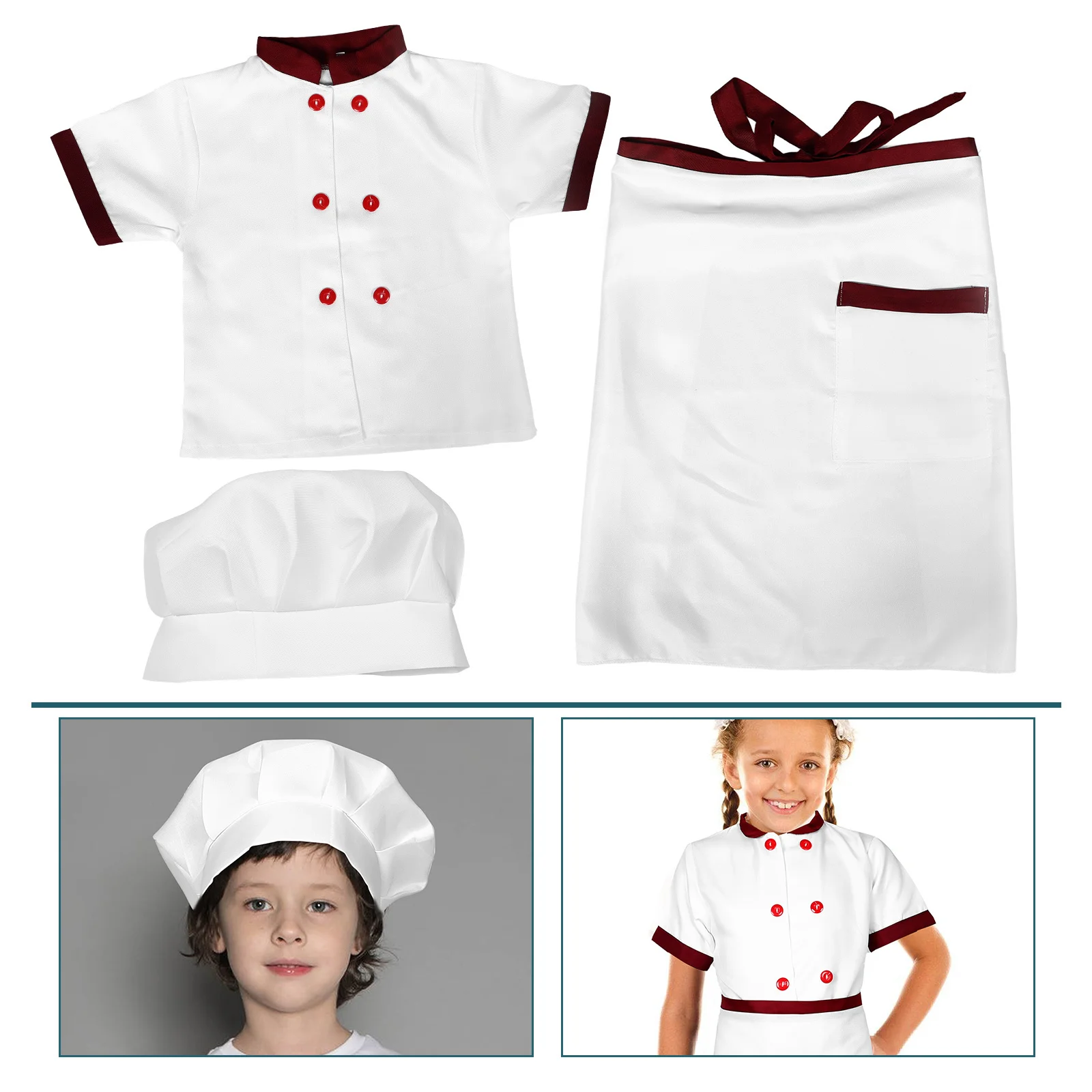

1Set Children Chef Costume Short Sleeves Toddler Chef Outfit Apron Hat Role Play Cooking Clothes Apron for Children