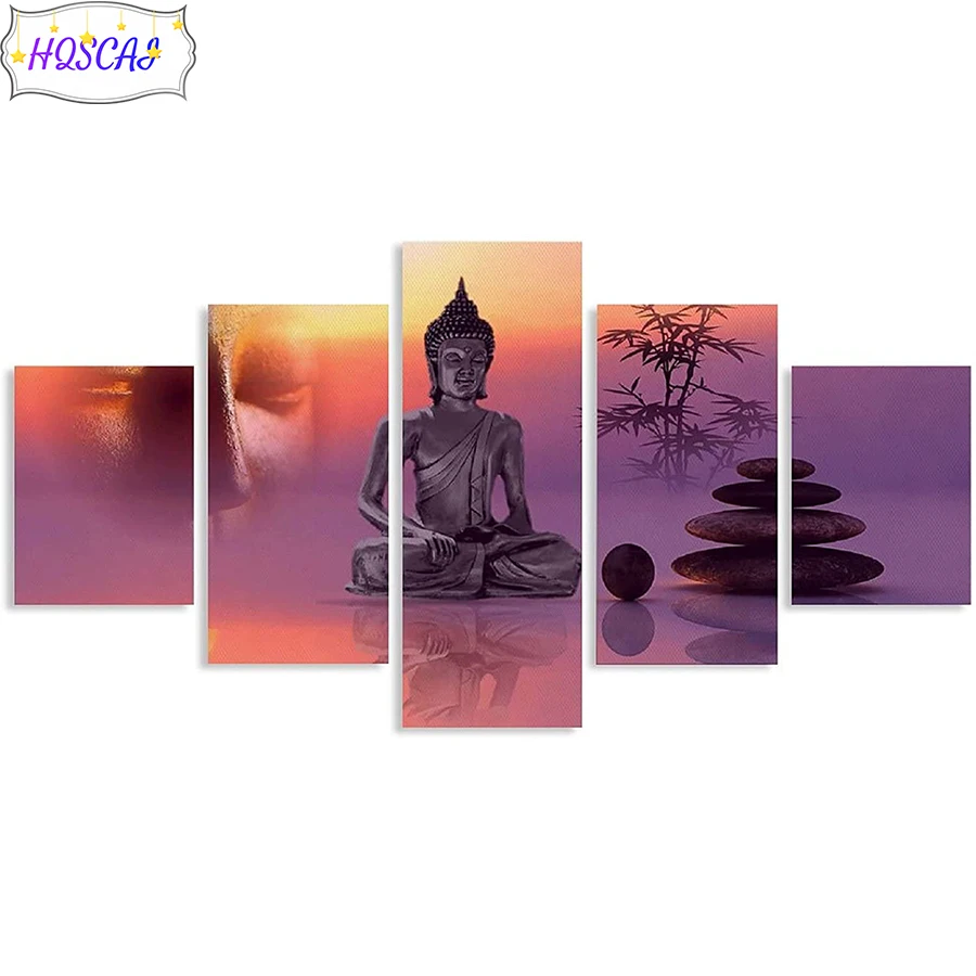 5pcs Religious art, Buddha statues Diamond Painting Cross Stitch Kit Full Drill Mosaic Picture Of Rhinestones Gift Home Decor