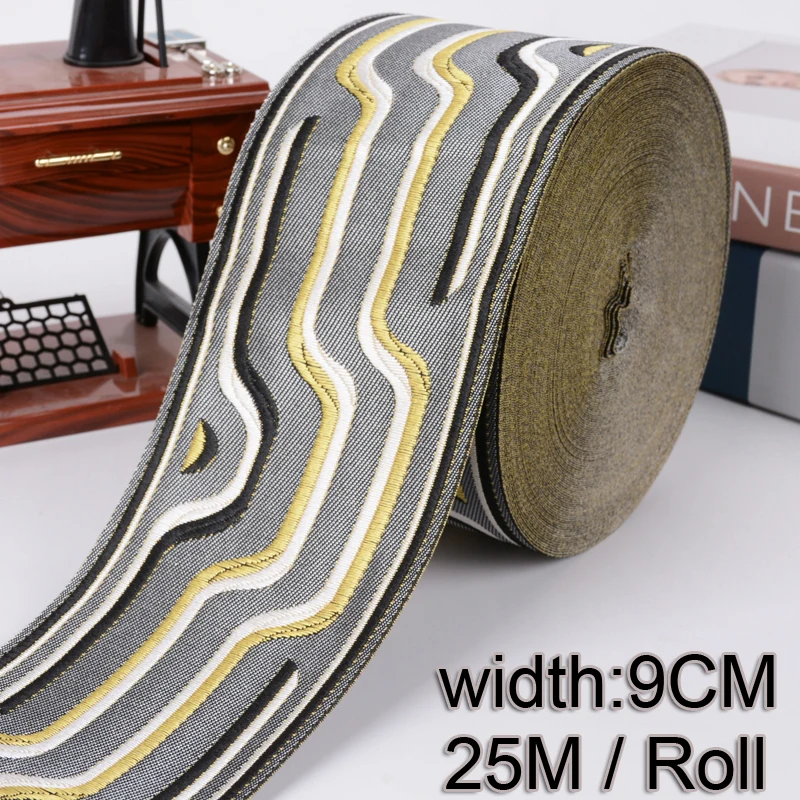 9CM Wide Woven Jacquard Ribbon 2023 New Decoration Webbing Strap For Curtain Bag Carpet Clothing Sewing Accessories