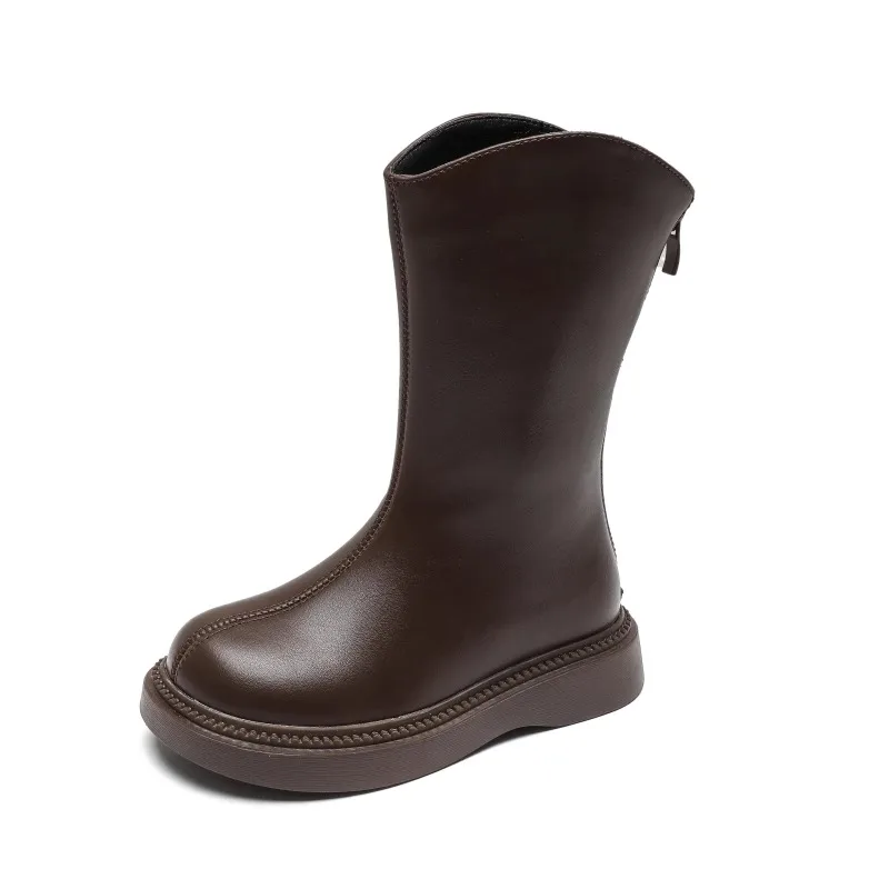 

Детские сапоги до колена, кожаные сапоги принцессы для девочек, удобные нескользящие детские высокие сапоги на молнии сзади, новинка 2023 года, осень-зима