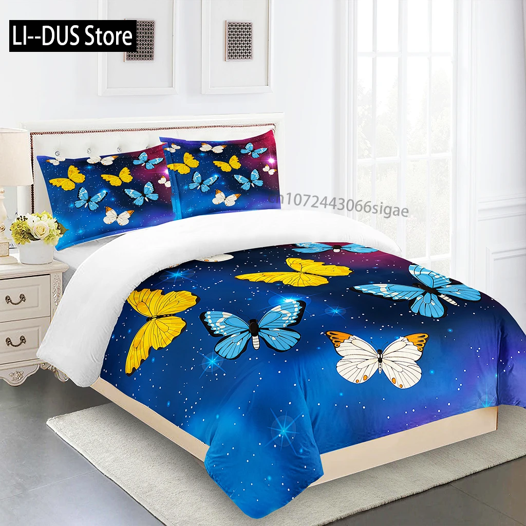 

Dreamy Colorful Butterfly Girl3Pcs Queen King Full Size Duvet Cover Bedding Linen Set 2 Seater Bedspread 200x200 240x220 160x200