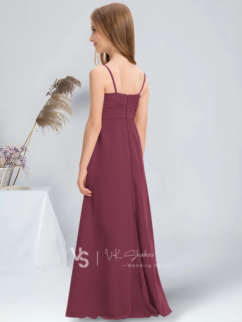 A-line Sweetheart Floor-Length Chiffon Junior Bridesmaid Dress Mulberry Flower Girl Dress Teen Dresses For Special Occasions