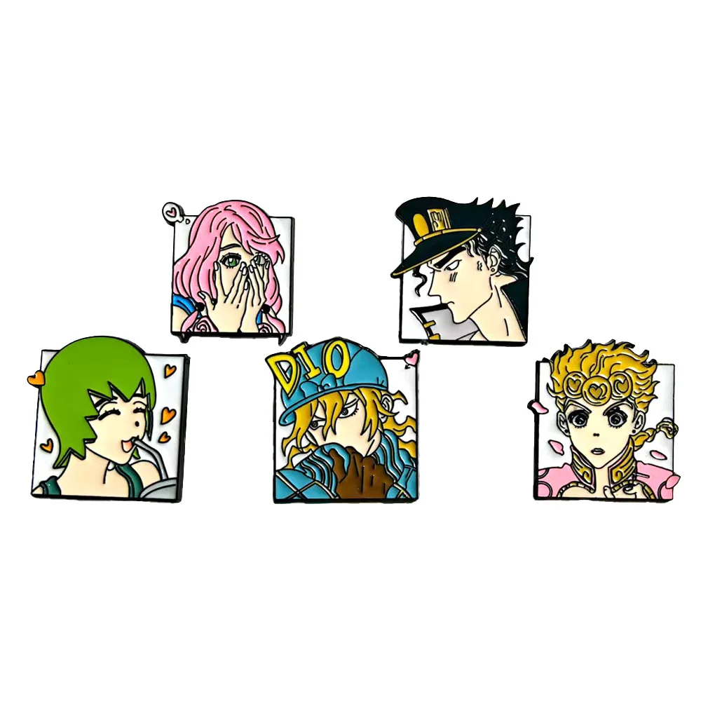 

JoJo's Bizarre Adventure Funny Brooches Anime Figure Kujo Jonathan Joestar Joseph Giorno Round Badge Jewelry Enamel Pins Bundle