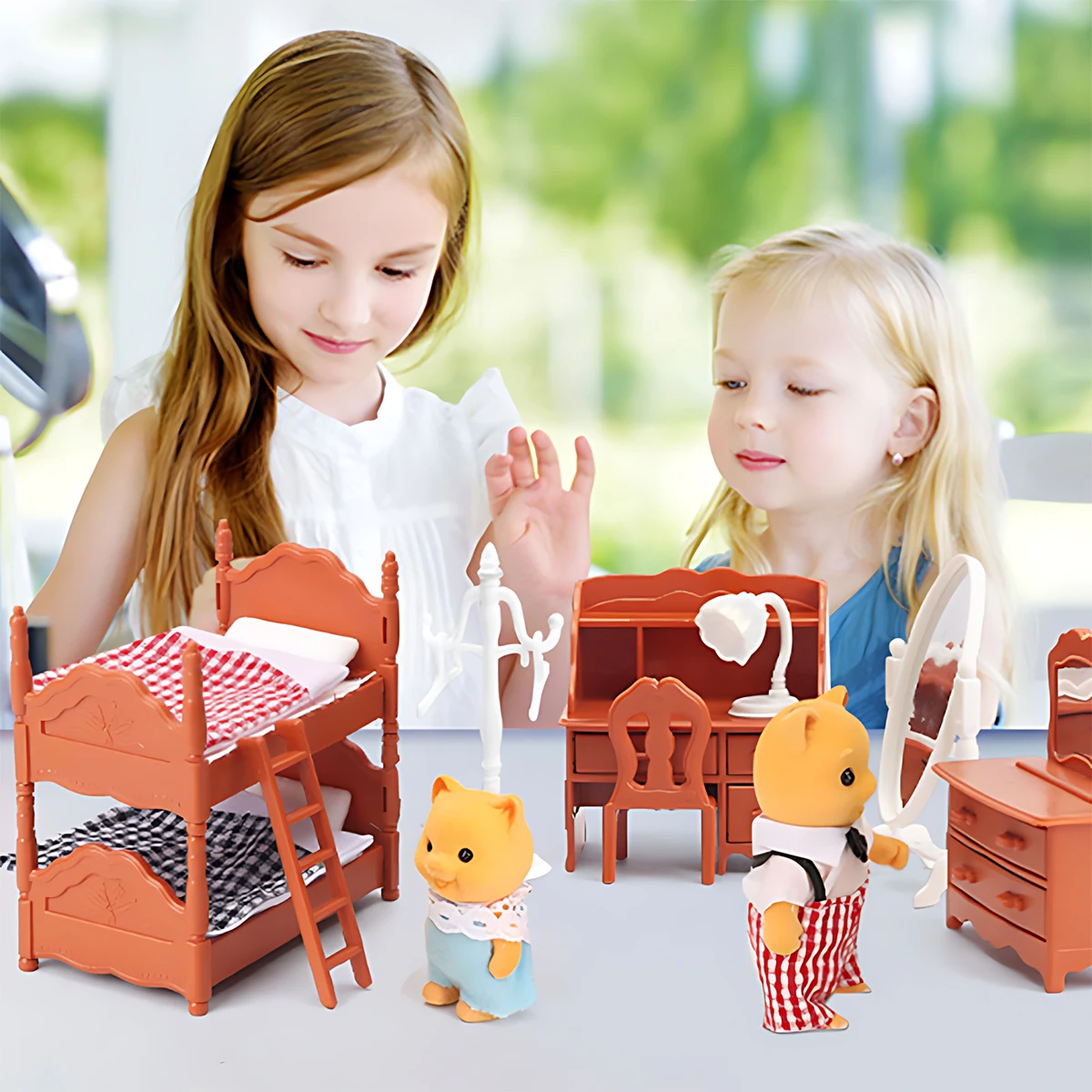 1:12 Forest Family Dollhouse Furniture Montessori Miniaturowy domek dla lalek Kuchnia Sypialnia Łazienka Akcesoria dla dziewczynek Prezenty