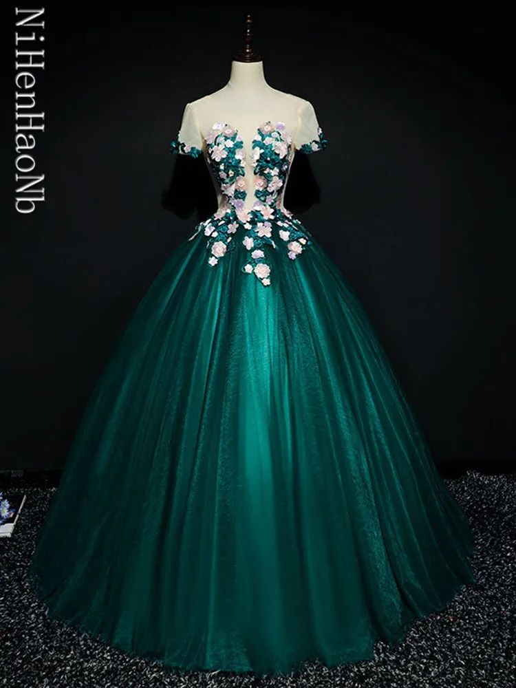 Vestido de noiva princesa verde, Vestido de tule, Vestido formal para meninas, Vestidos Quinceanera