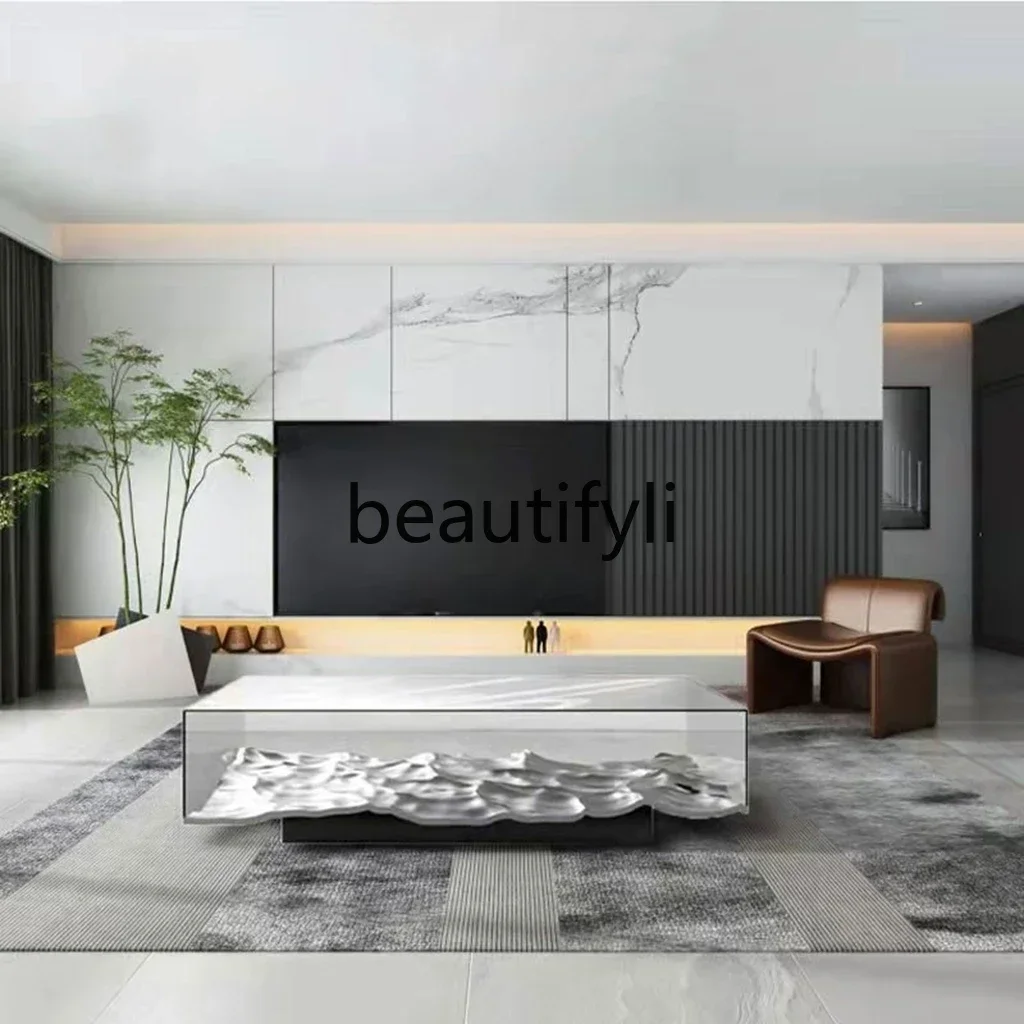 Verre transparan dengan bord ondulé luxe dapat dilaporkan desain ondulasi minimalis de l'eaumaisons modernes salon