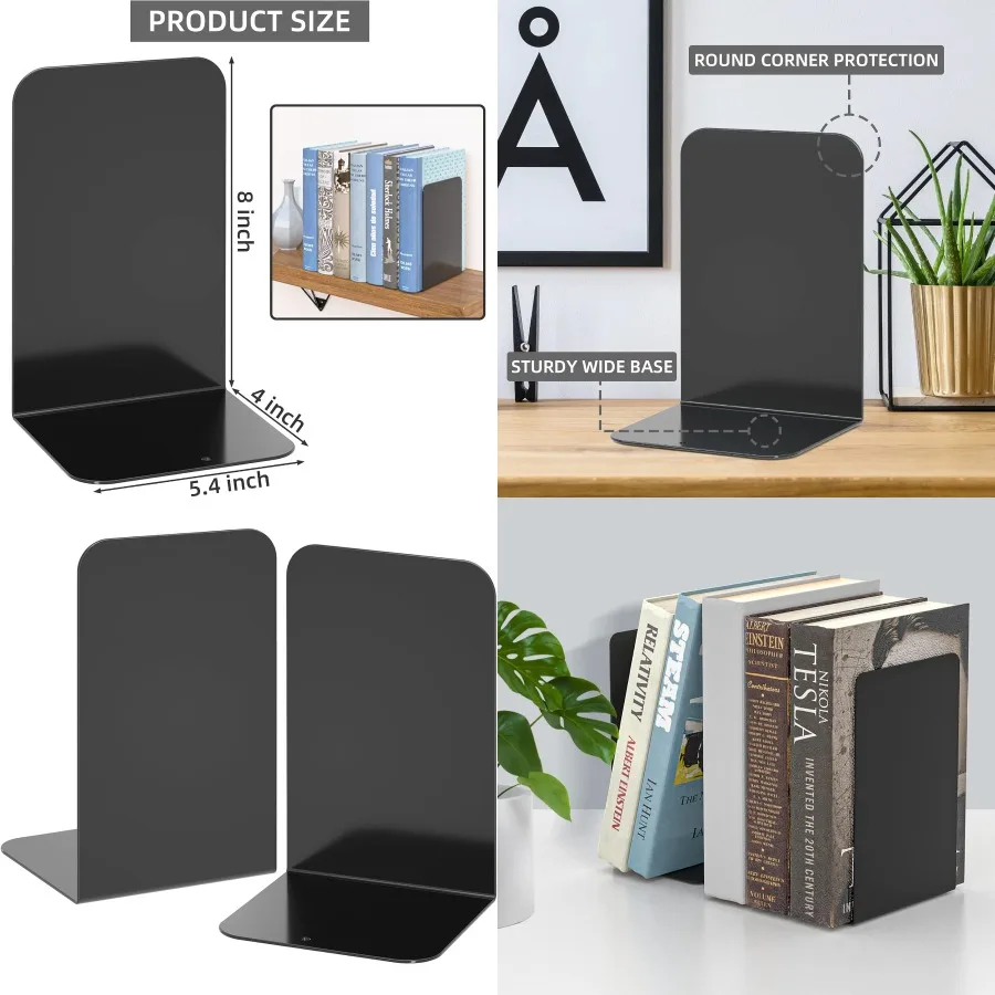 مساند كتب معدنية سوداء شديدة التحمل مصممة للأرفف مثالية لتنظيم الكتب الثقيلة في المكاتب المنزلية والبيئات المدرسية #1