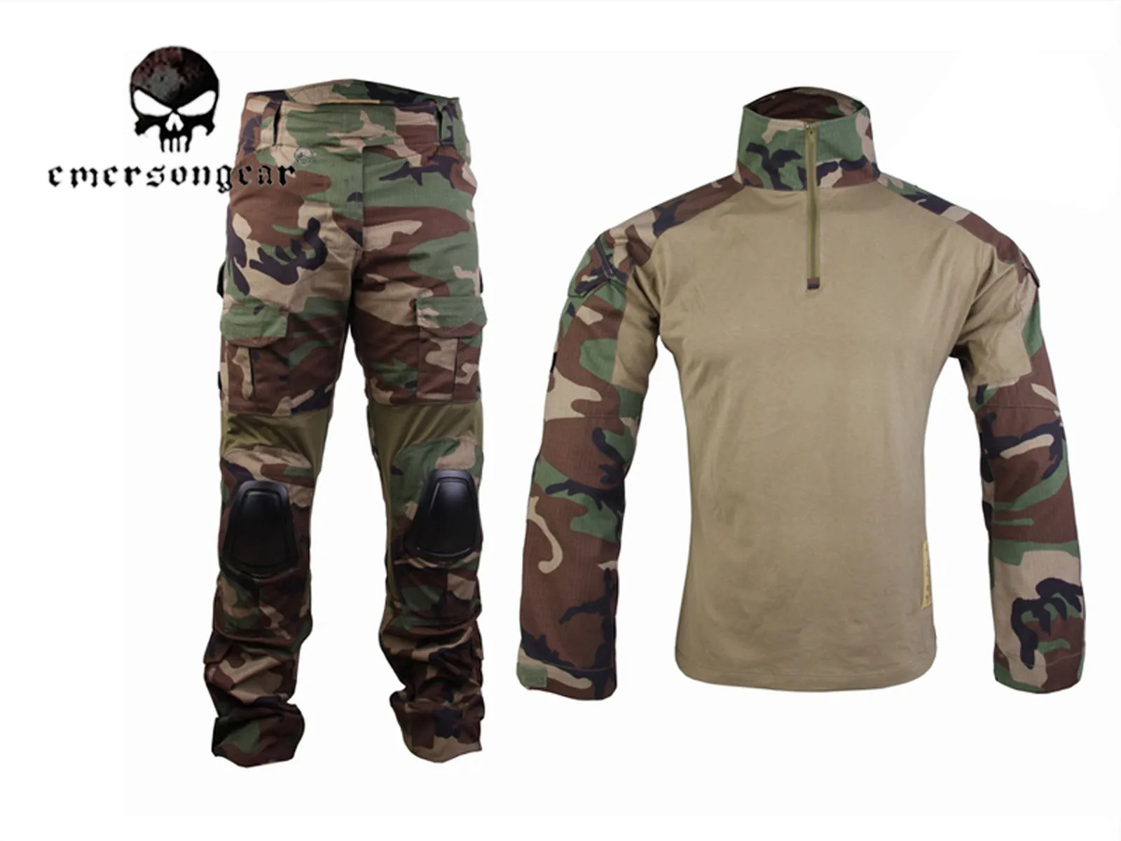 Emersongear Gen2 BDU Airsoft Combat Suit Tactical Shirts Pants with Elbow Knee Pads Hiking Hunting Uniform Set Clothes