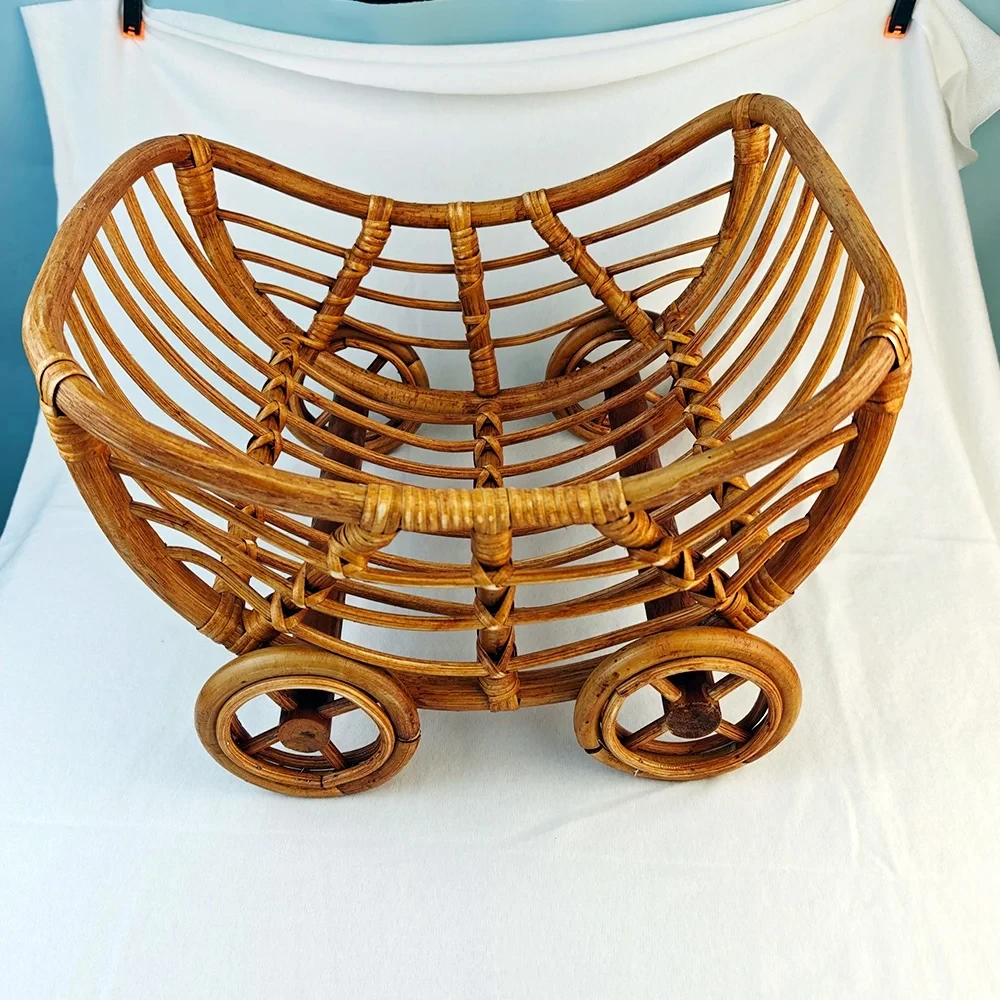 Vintage Baby Rattan Cart Newborn Photography Props Basket Baby Trolley Crib Newborn Photography Chair Stroller Prop Fotografia