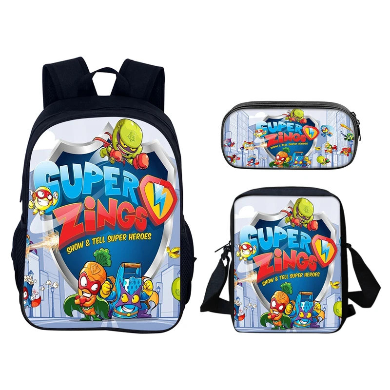 سوبر زينجز 3 قطعة مجموعة حقيبة الظهر 40 سنتيمتر/15.7 بوصة دائم الحقائب المدرسية حقيبة كتف مقلمة الكمبيوتر كتاب أكياس عيد ميلاد الأطفال #6