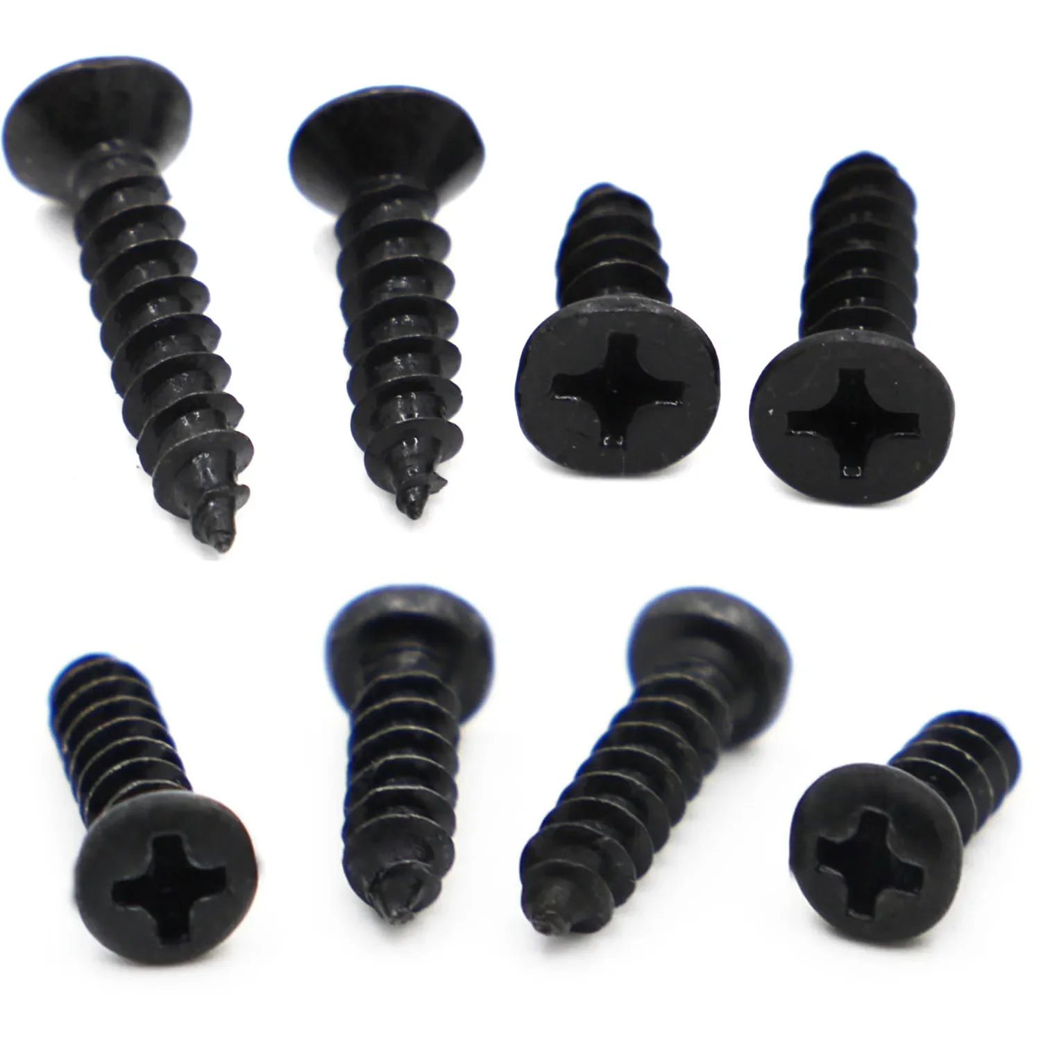 

M1 M1.2 M1.4 M1.7 M2 M2.6 M3 M3.5 M4 Black Steel Mini Micro Phillips Flat Countersunk Round Pan Head Self-tapping Wood Screws