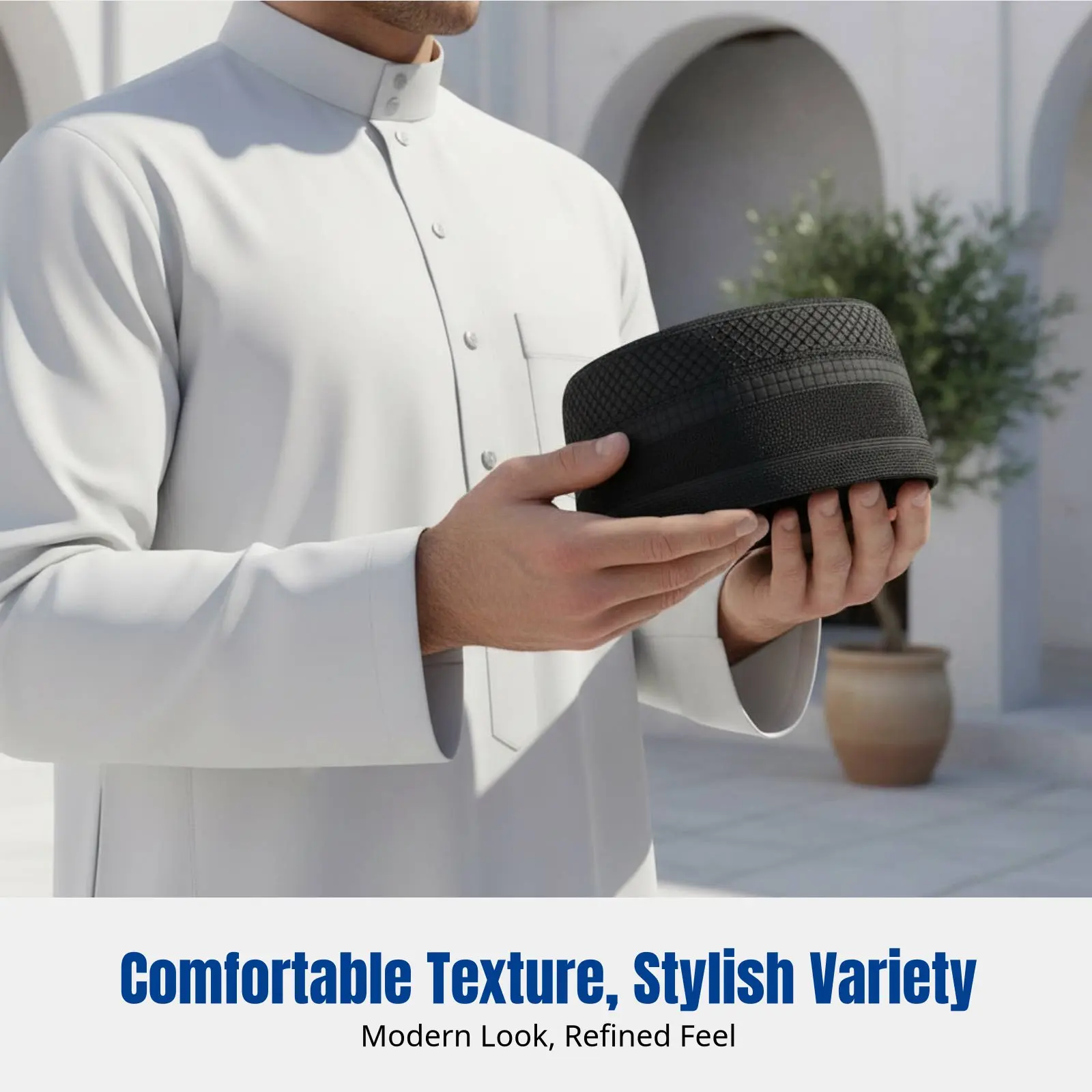 

Men's Embroidered Muslim Prayer Cap, Structured Saudi Hat, Ethnic Stage Dance Cap, Striped Multicolor